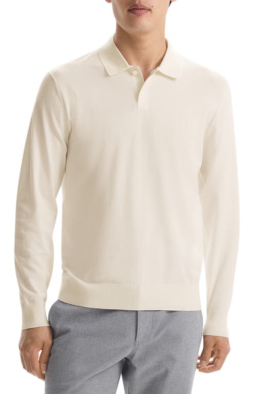 Theory Goris Long Sleeve Polo In Light Bilen Alabaster In White
