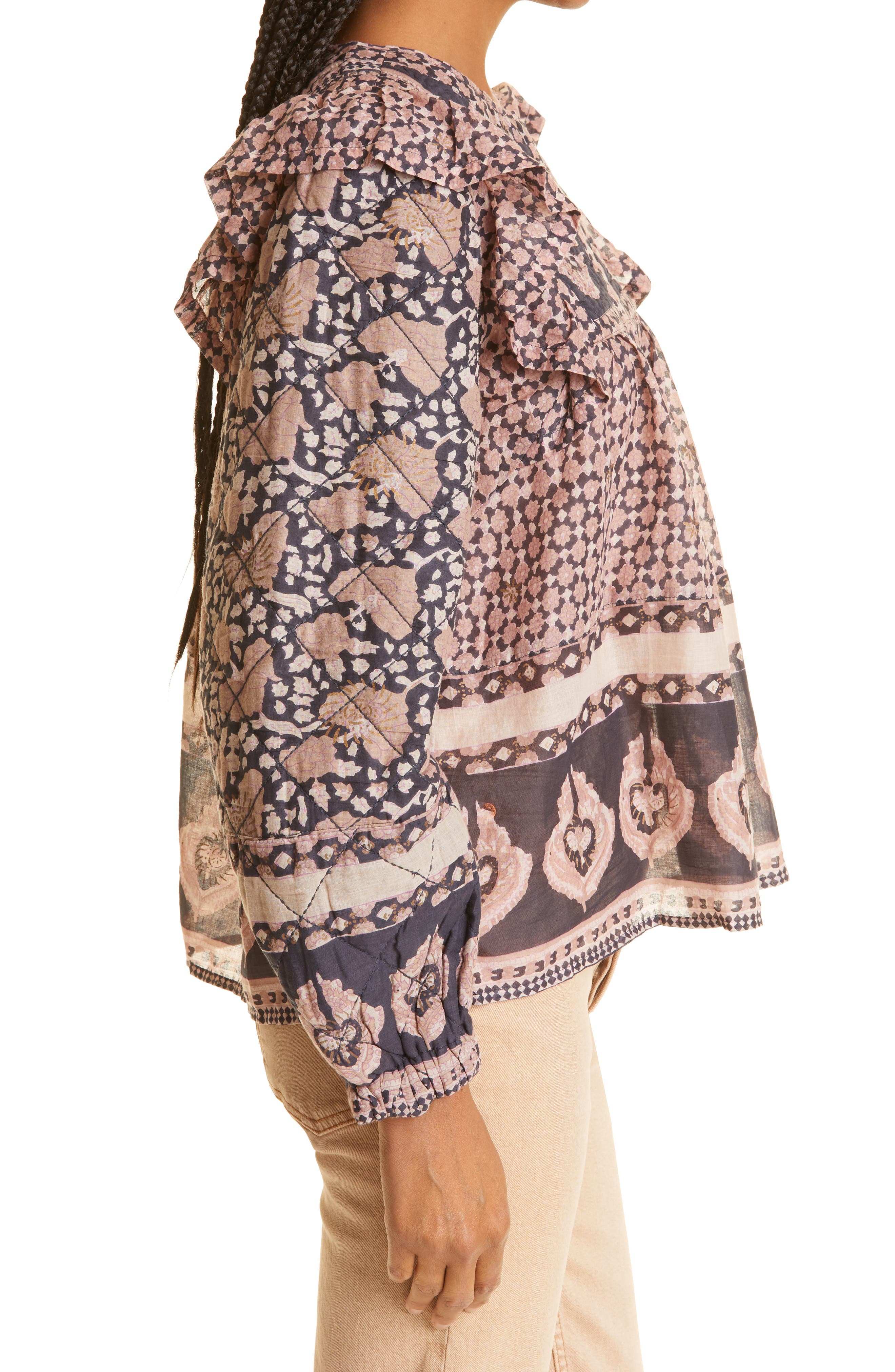 Sea NY Sea Margo Border Print Quilted Sleeve Top (Women) | Nordstrom