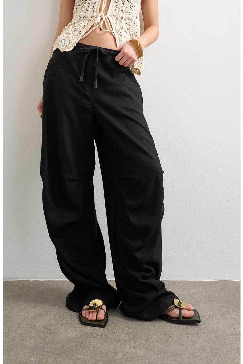 Wide Leg Linen & Cotton Utility Pants, Main, color, BLACK