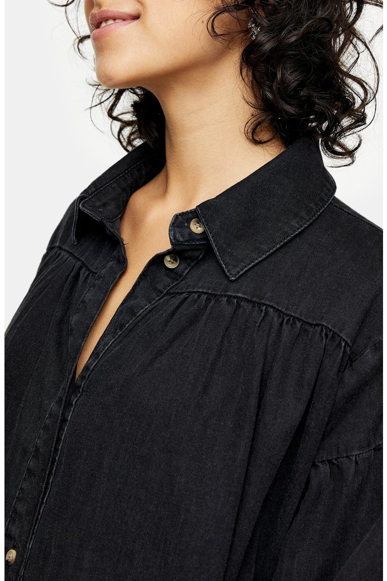 Tiered Denim Shirt Dress, Alternate, color, BLACK