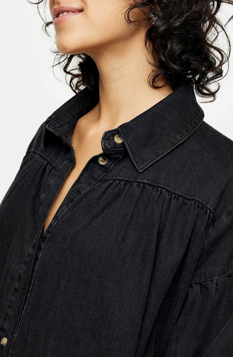 Topshop Tiered Denim Shirt Dress, Alternate, color,