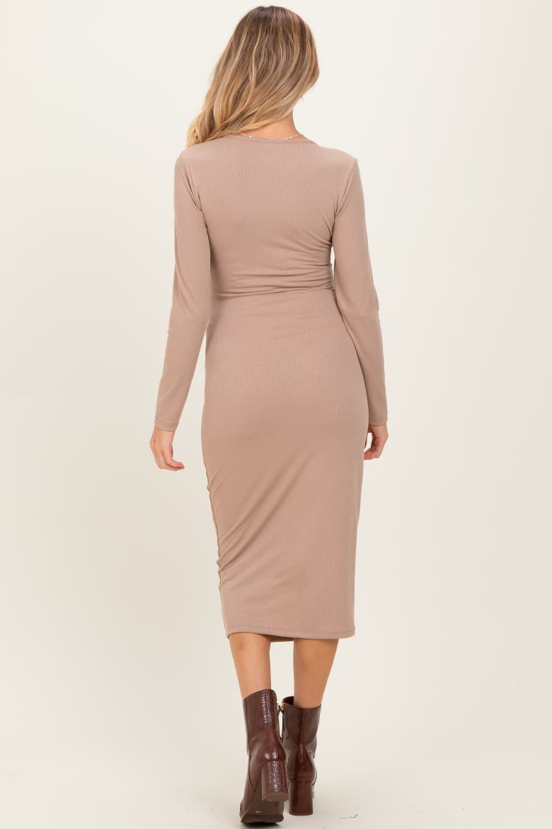 Ribbed Long Sleeve Wrap Dress, Alternate, color, Taupe