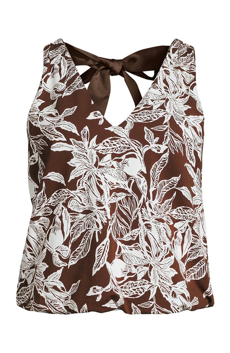 Lands' End Lightweight Jersey Blouson Vneck Tank, Alternate, color, Bark/Vanilla Etched Leaves