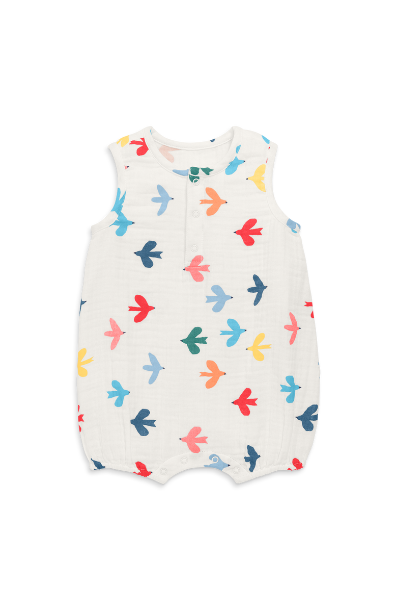 Primary Baby Henley Tank Shortie In Rainbow Birds, Main, color, Ivory Rainbow Birds