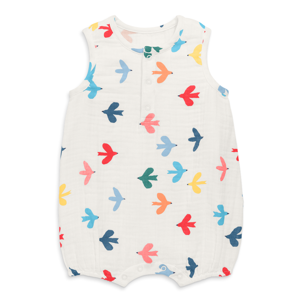 Shop Primary Baby Henley Tank Shortie In Rainbow Birds
