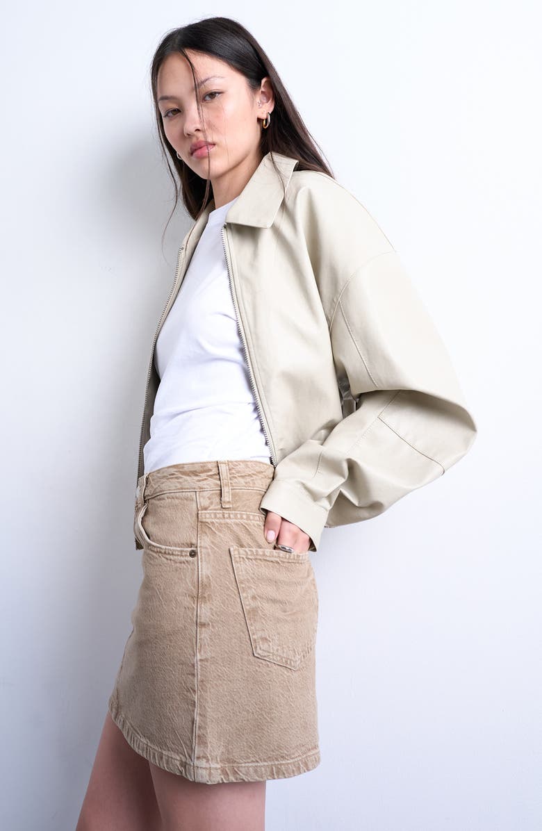 Topshop Denim Miniskirt, Alternate, color, Beige