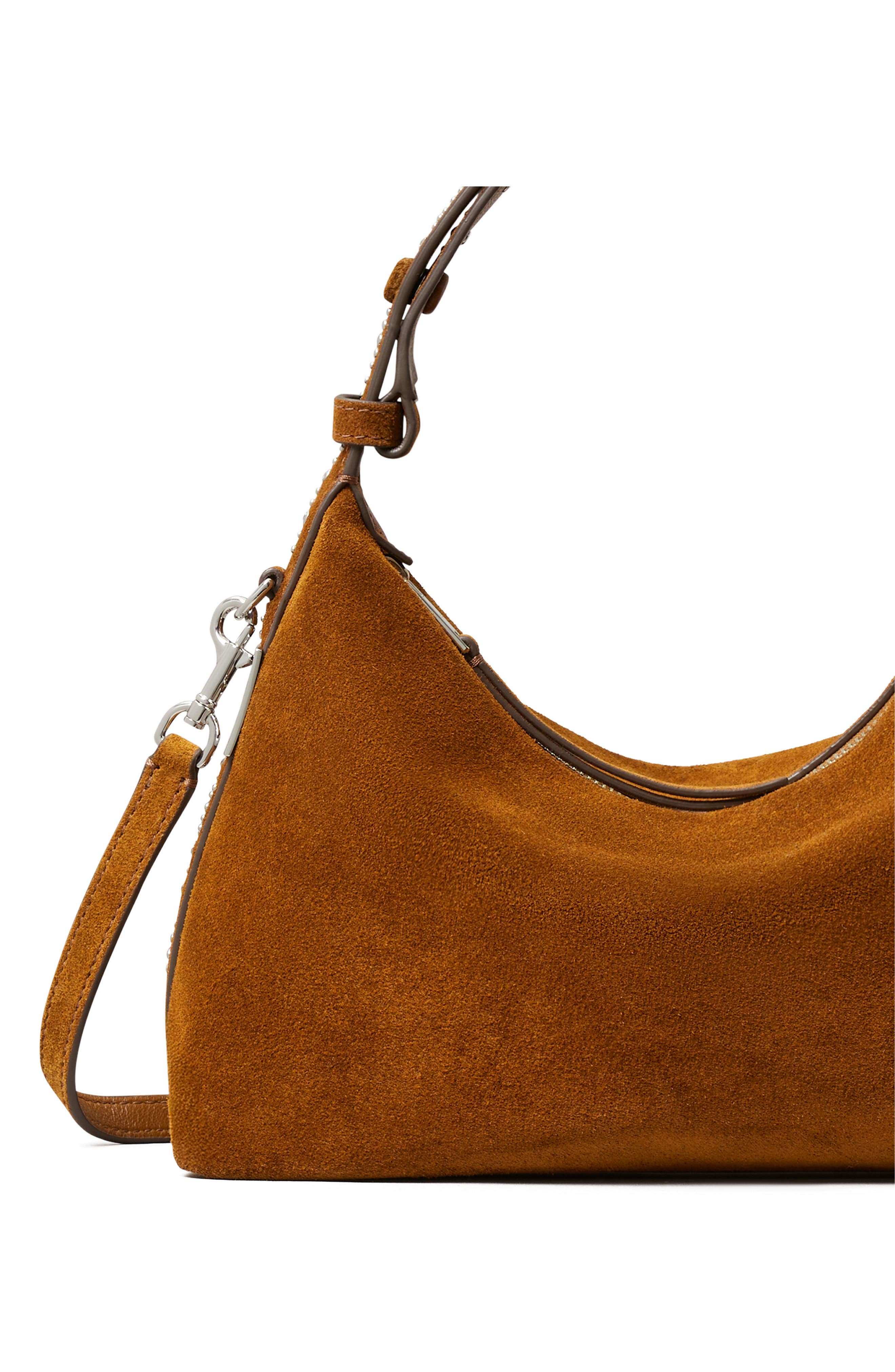 Mellow Studded Suede Shoulder Bag, Alternate, color, CARAMEL