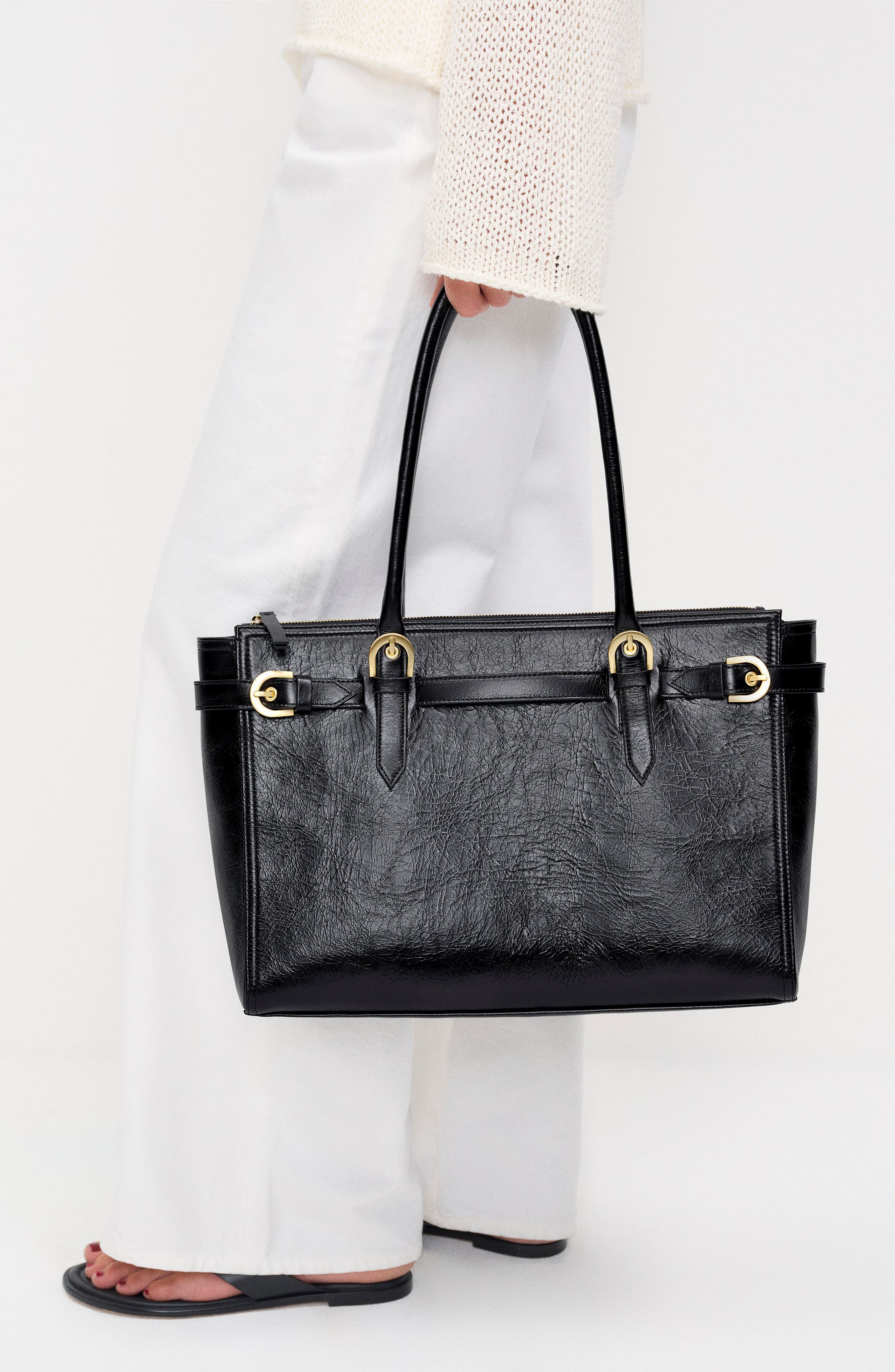 Beatrice Leather Tote, Alternate, color, BLACK LEATHER