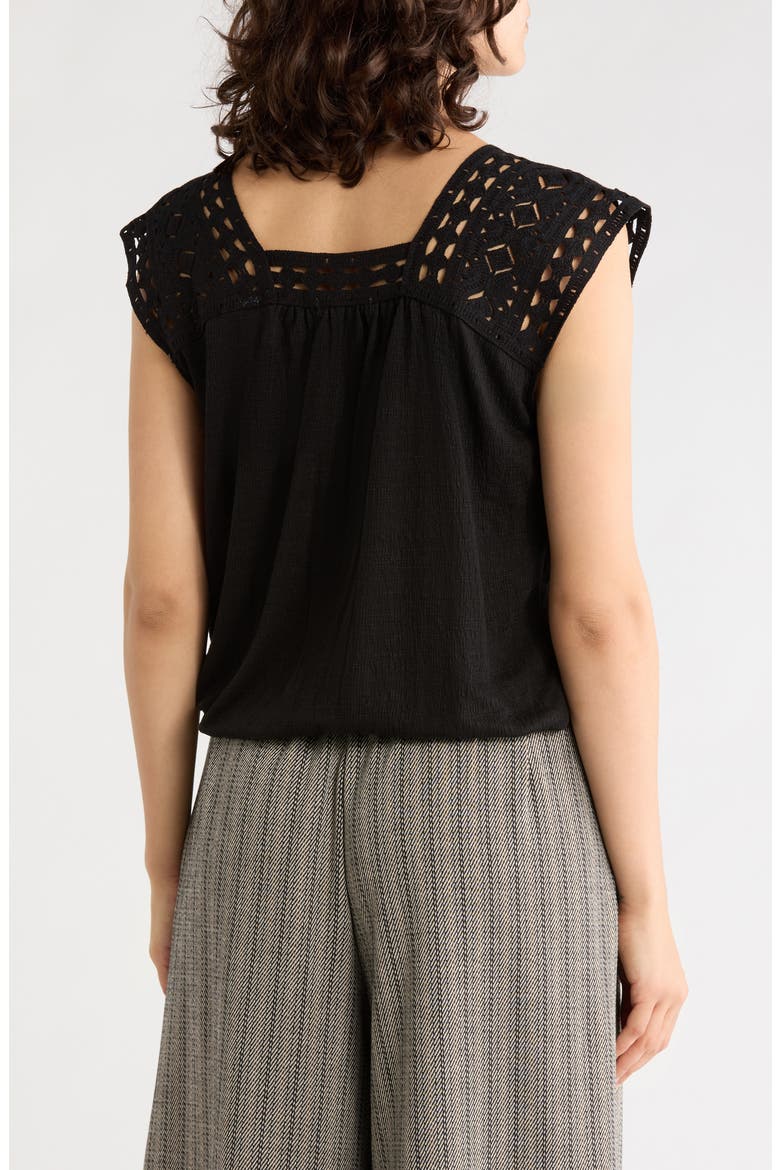Open Stitch Square Neck Top, Alternate, color, BLACK