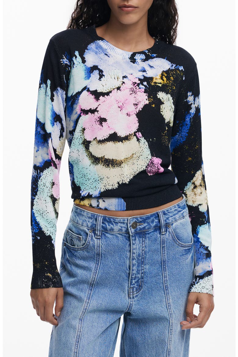 Abstract Print Crewneck Sweater, Main, color, BLUE