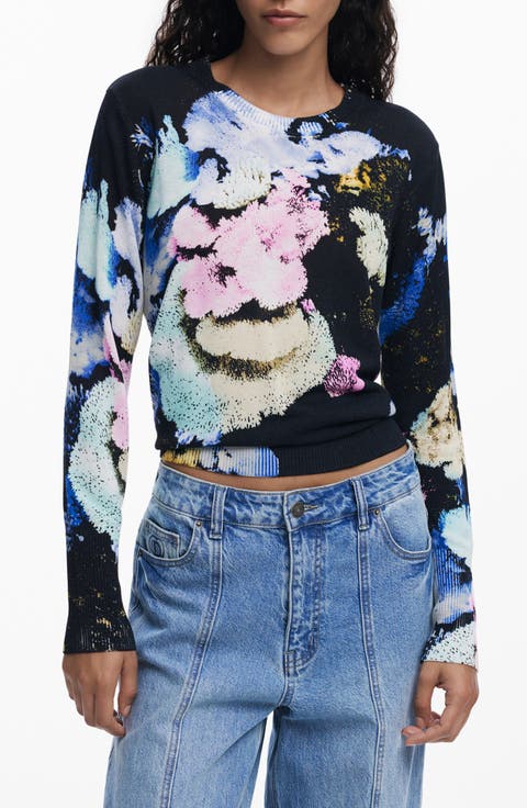 Abstract Print Crewneck Sweater