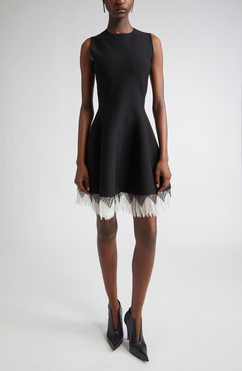 McQueen Volume Cobweb Lace Fit & Flare Minidress, Main, color, Black/ Ivory