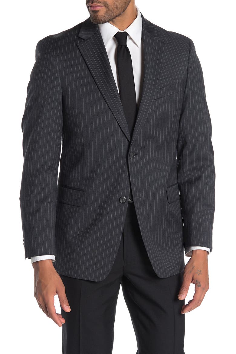 Slim Fit Pinstripe Wool Blend Jacket, Main, color, GREY/WHITE