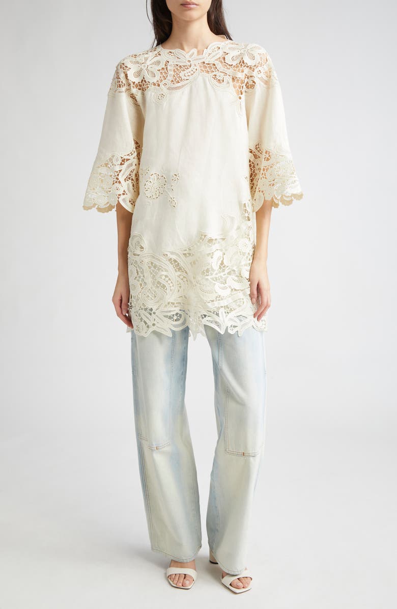 Ulla Johnson Brinna Lace Trim Linen Top, Alternate, color, Pristine