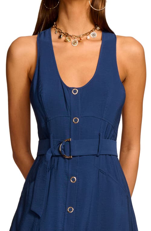 Ramy Brook Nomi Sleeveless Belted Midi Dress In Spring Navy