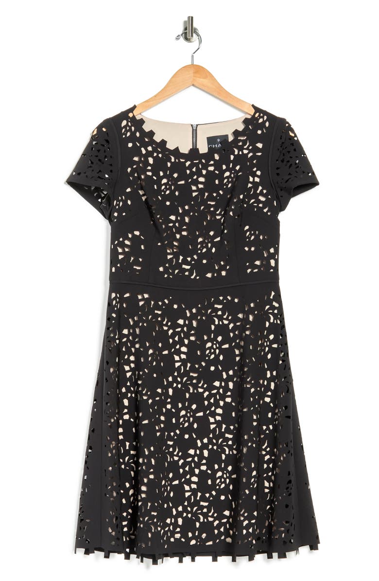 FOCUS BY SHANI Laser Cutout Short Sleeve Dress, Alternate, color,