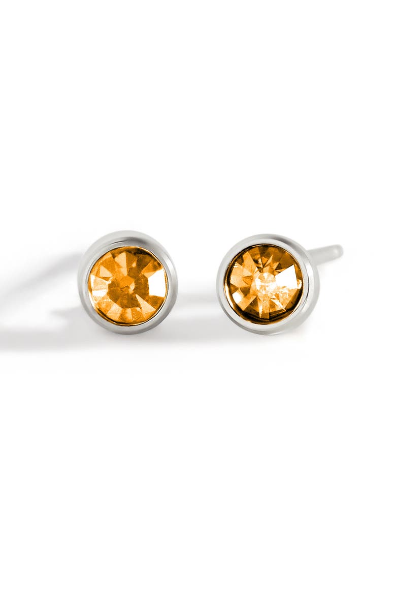 Birthstone Bezel Studs, Main, color, Silver / November Citrine
