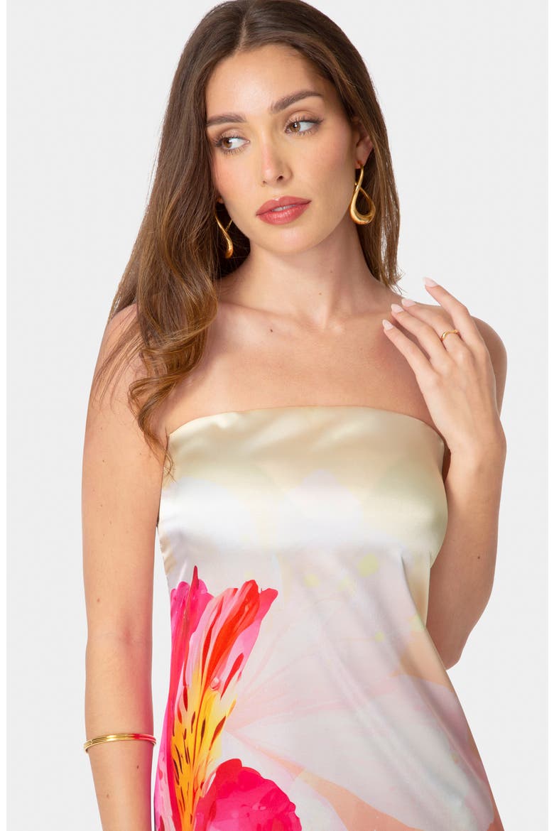 Strapless Satin Maxi Dress, Alternate, color, PINK FLORAL