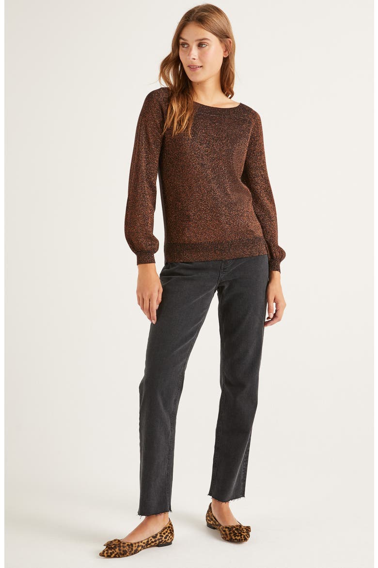 Mabel Metallic Bishop Sleeve Sweater, Alternate, color, BLACK AND COPPER SPARKLE