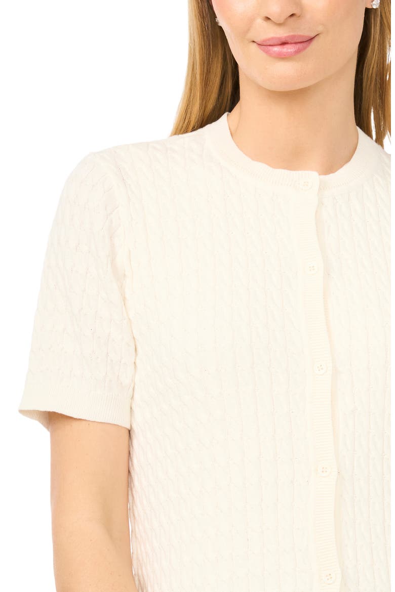 Cable Knit Cotton Button Front Cardigan, Alternate, color, NEW IVORY