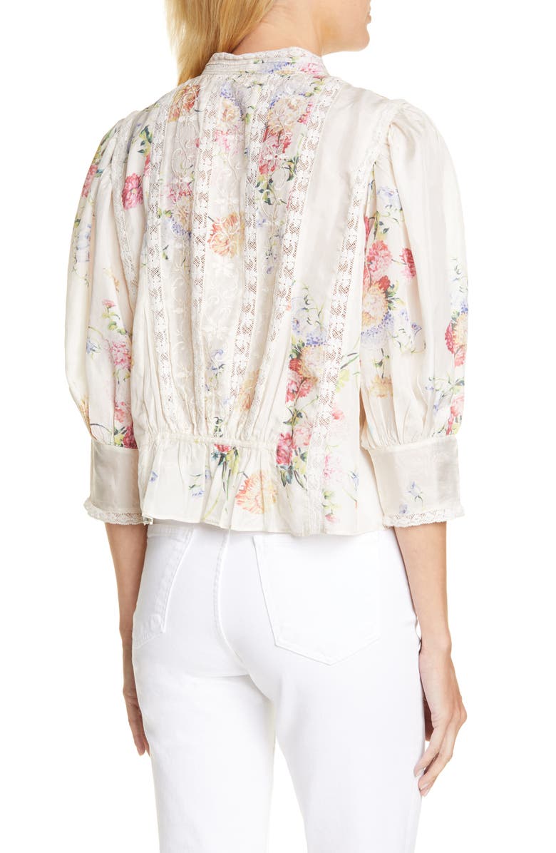 LoveShackFancy Tegan Floral Silk Blouse, Alternate, color, 