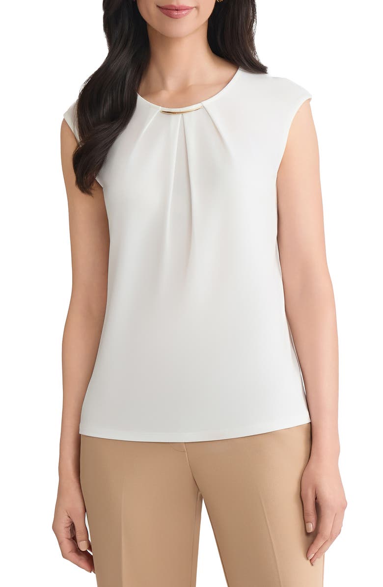 KASPER Metal Accent Gathered Neck Crepe Knit Top, Main, color,