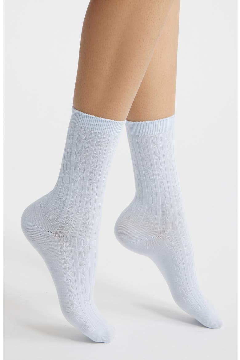 Cable Crew Socks, Main, color, CERULEAN