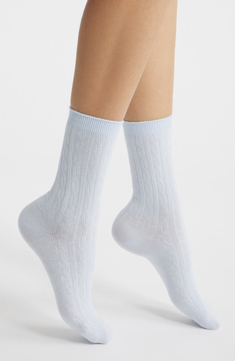Hue Cable Crew Socks, Main, color, Cerulean