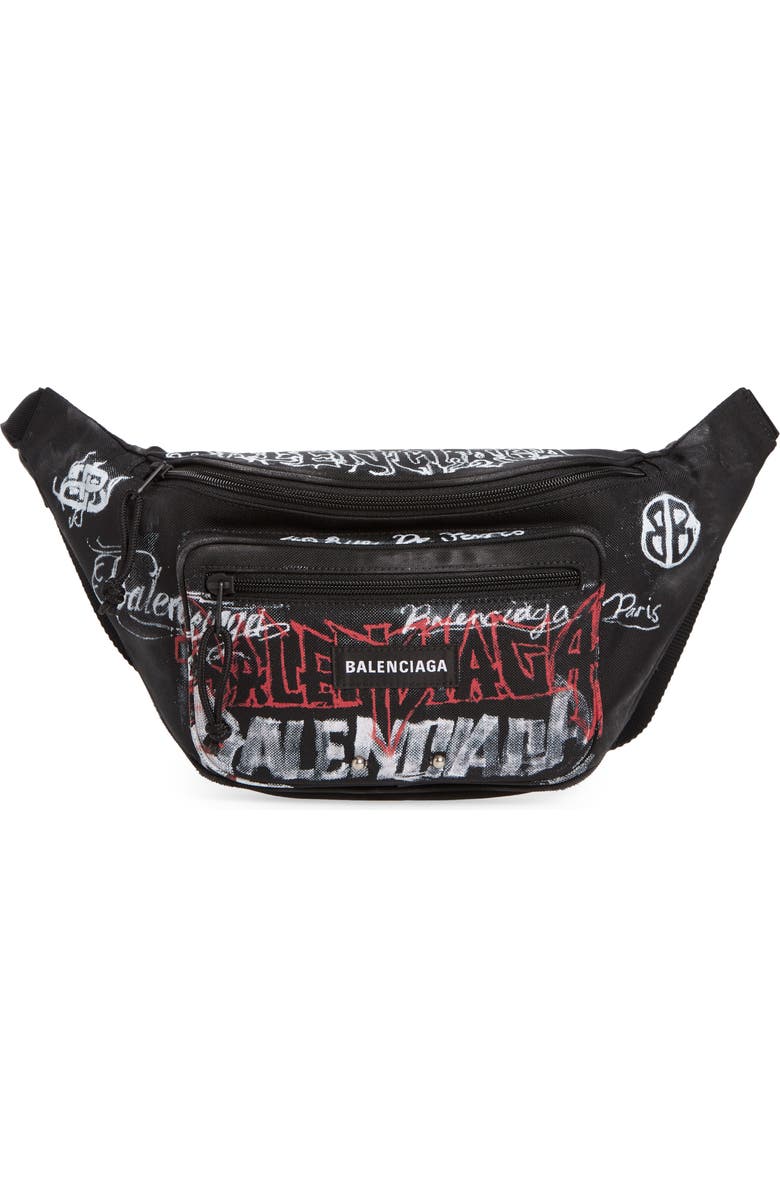 Balenciaga Explorer Graffiti Logo Canvas Belt Bag, Main, color,