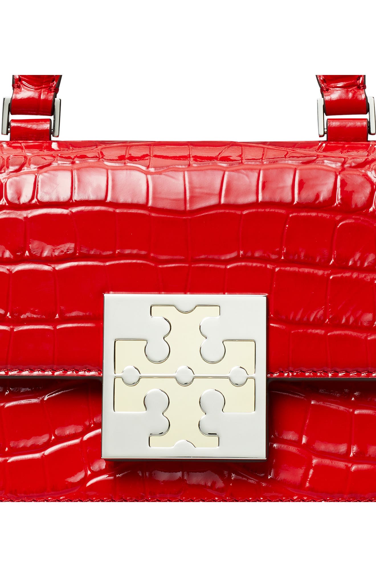 Tory Burch Mini Bon Bon Croc Embossed Top Handle Bag, Alternate, color, 