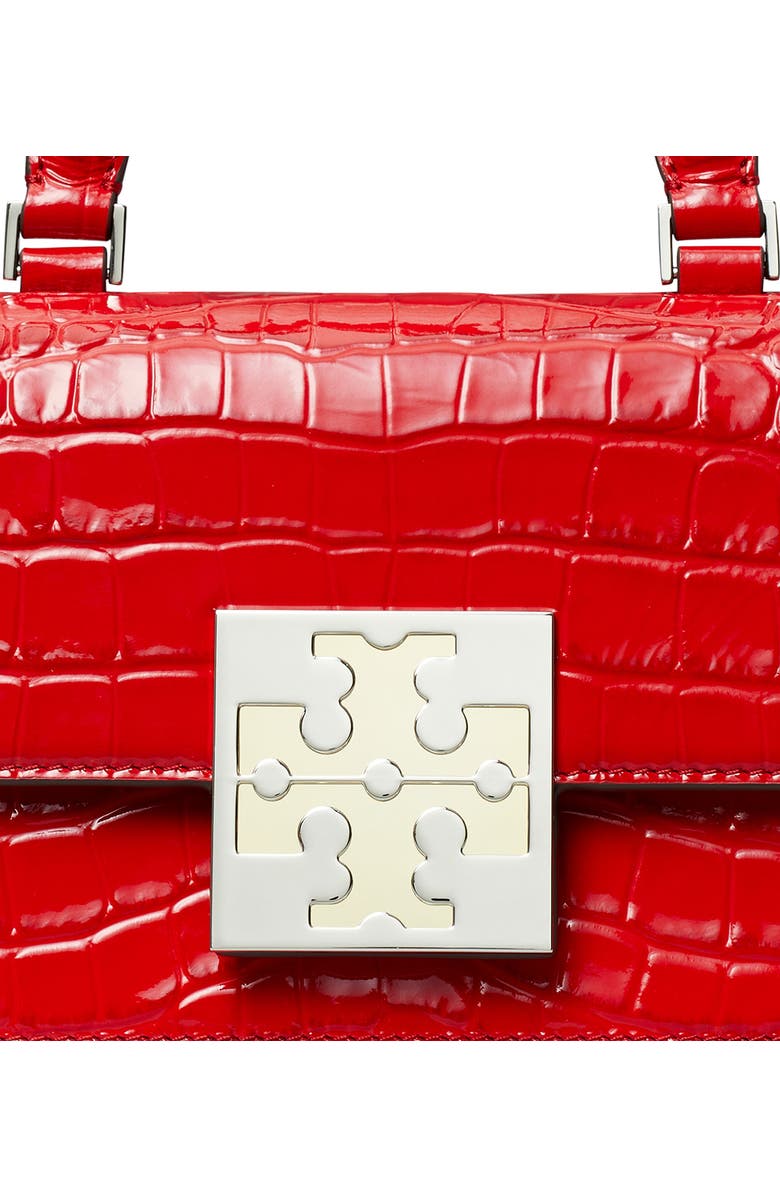 Tory Burch Mini Bon Bon Croc Embossed Top Handle Bag, Alternate, color,