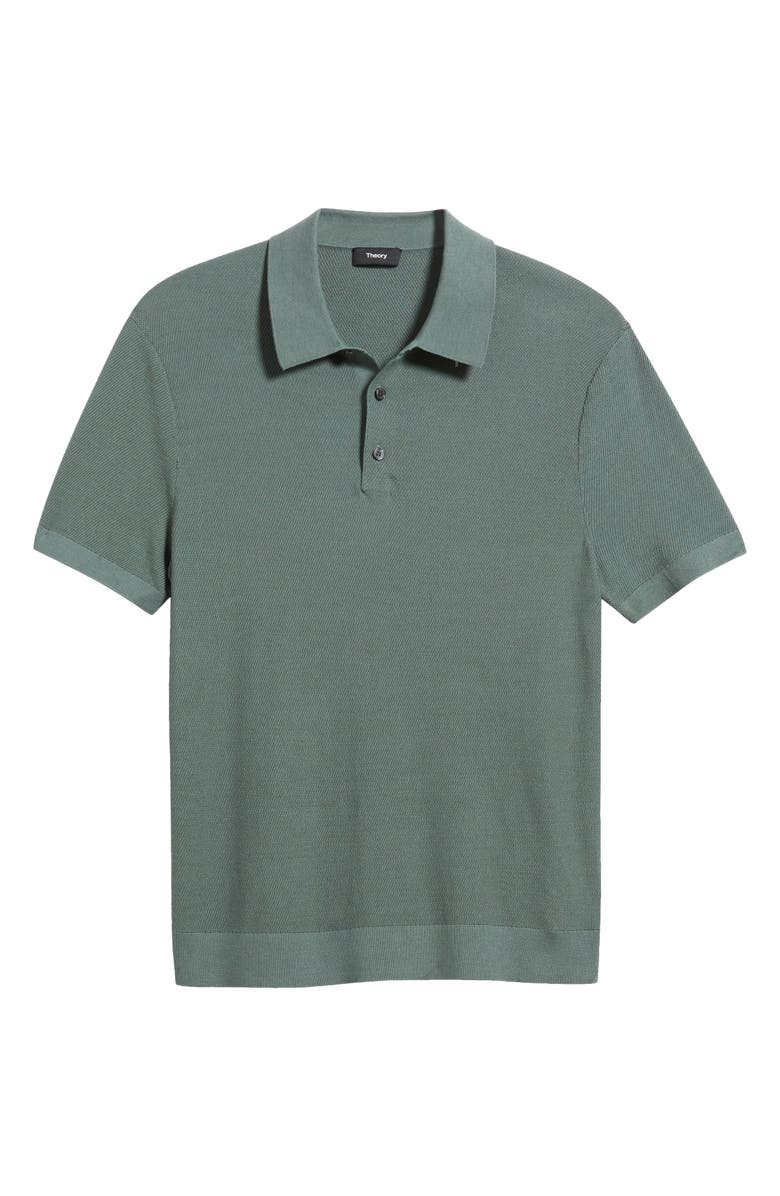 Theory Silk & Cotton Piqué Polo Sweater, Main, color, Light Pine Grove