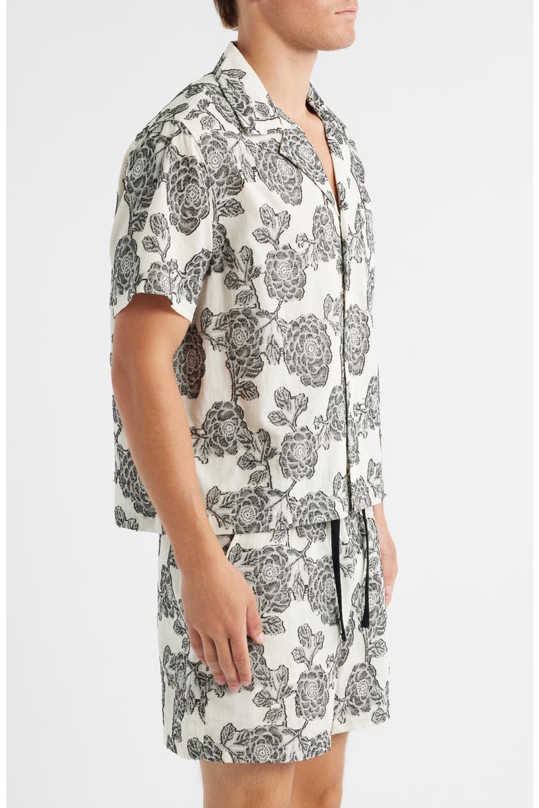 Nathan Floral Cotton & Viscose Blend Camp Shirt, Alternate, color, BLACK