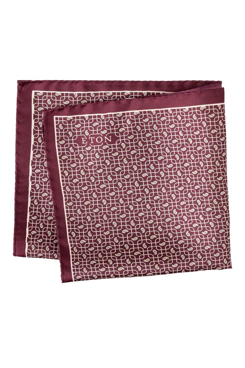 Paisley Petal Grid Silk Pocket Square, Main, color, MEDIUM RED