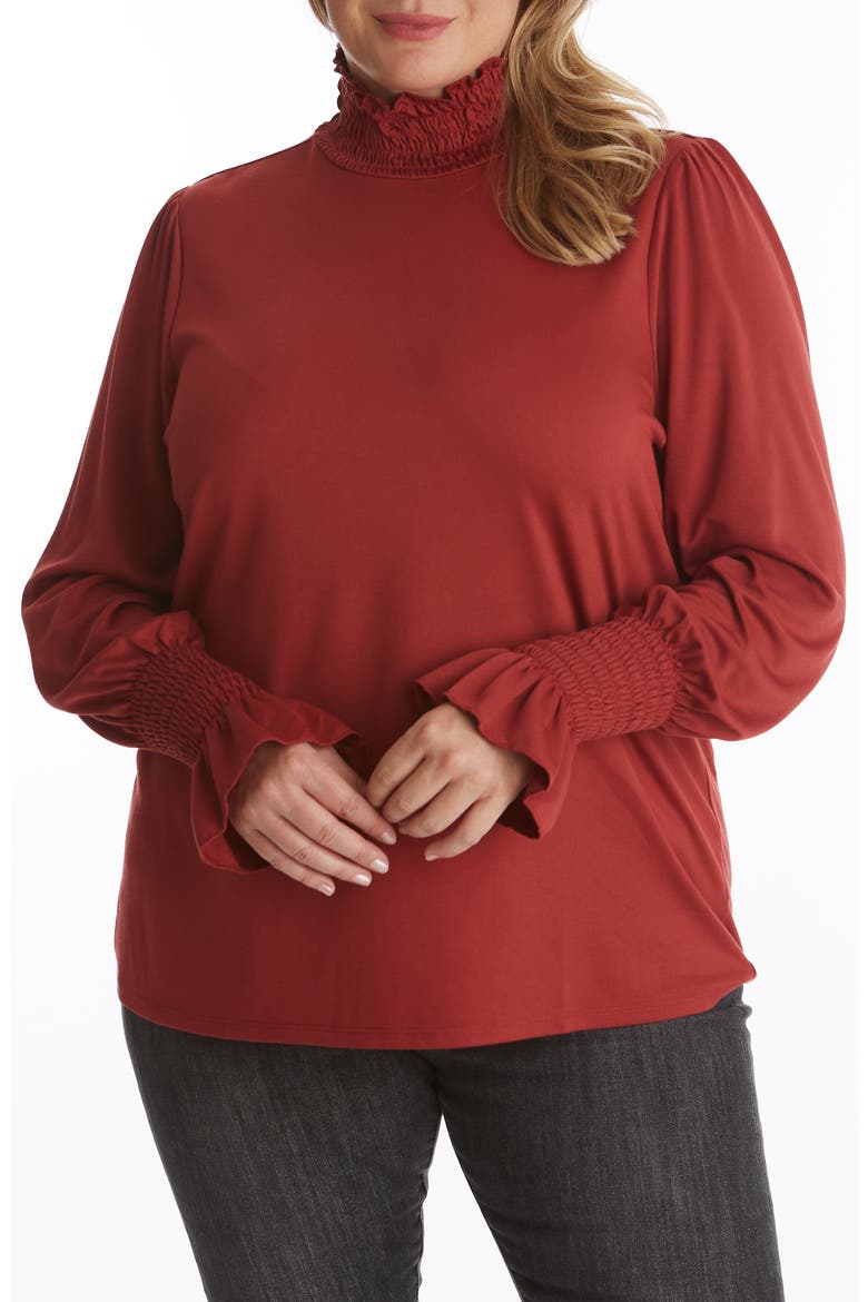 Smocked Turtleneck Top, Main, color, PAPRIKA