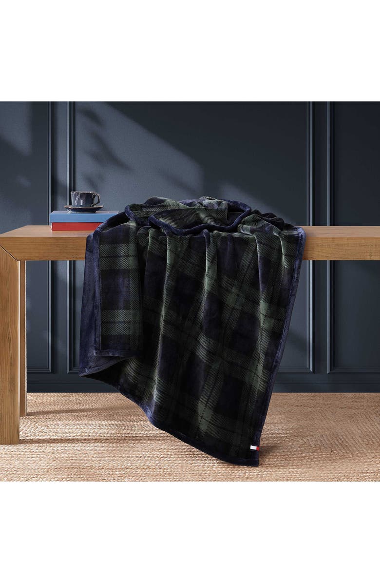 Tommy Hilfiger Edinburgh Tartan Reversible Throw, Alternate, color, Navy Blue