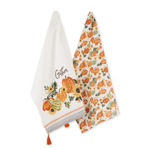 Gather Fall Squash Assorted Printed Dishtowel Set/2