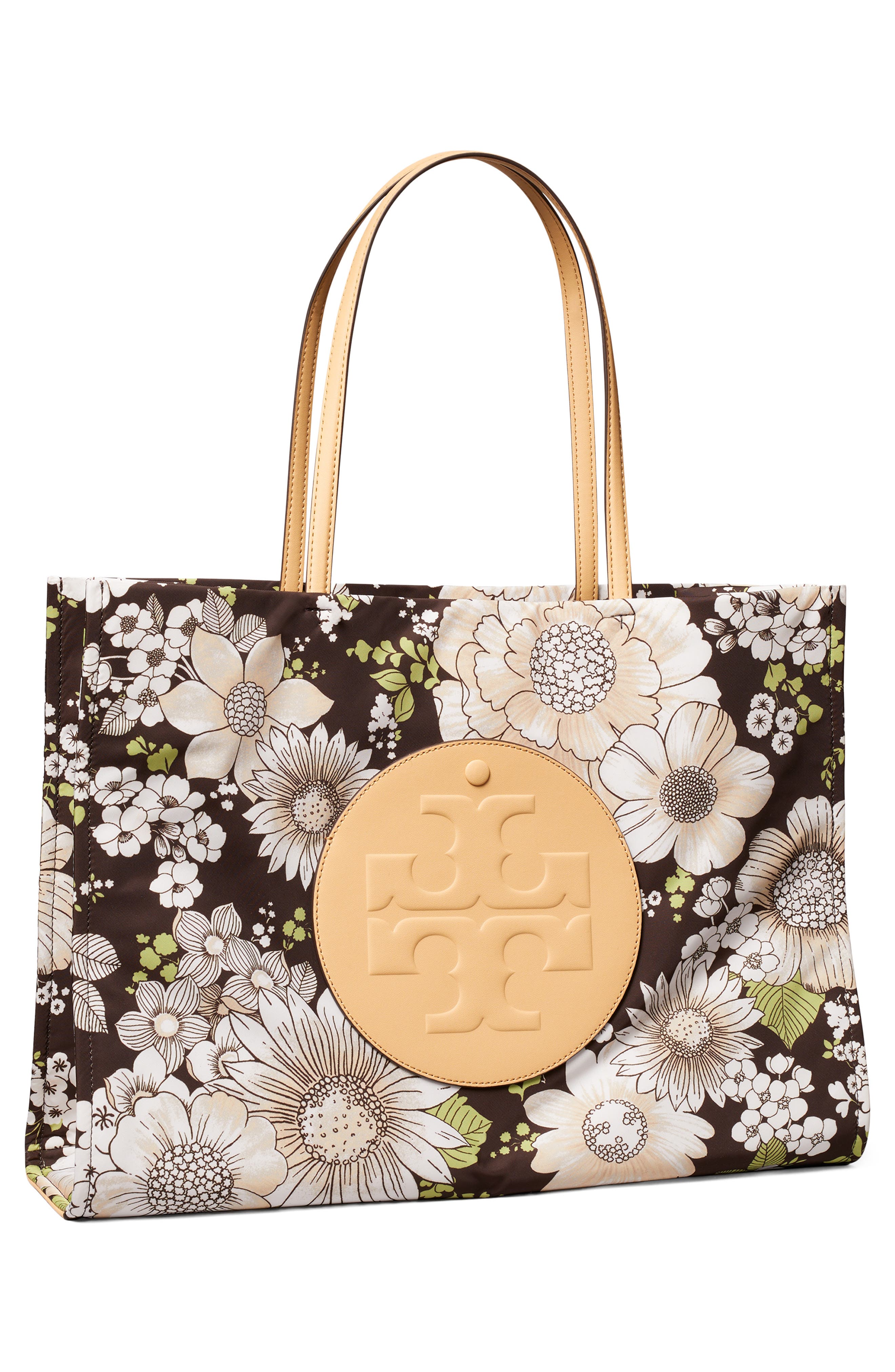 Ella Nylon Printed Tote, Alternate, color, FLORAL GREEN/ BROWN
