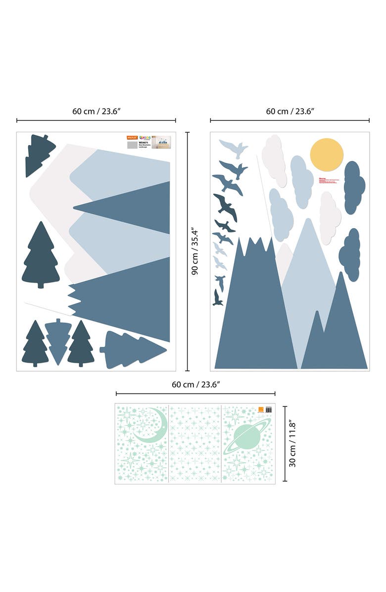 WALPLUS Blue Mountains Under The Glowing Sky Wall Decal Set, Alternate, color, 