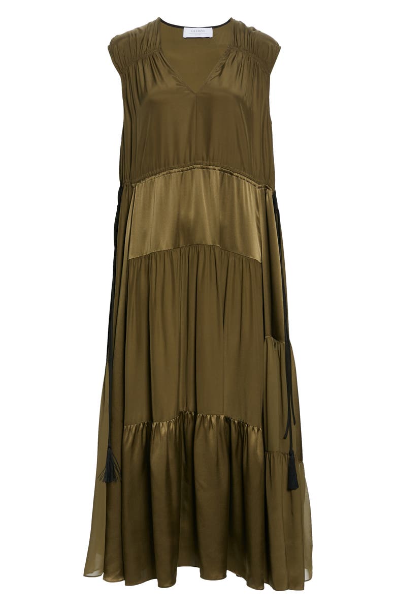 La Ligne Charmeuse & Georgette Patchwork Silk Dress, Alternate, color,