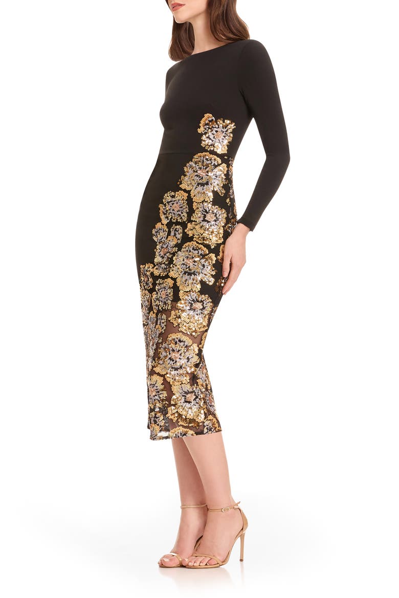 Mara Sequin Long Sleeve Midi Dress, Alternate, color, GOLD MULTI