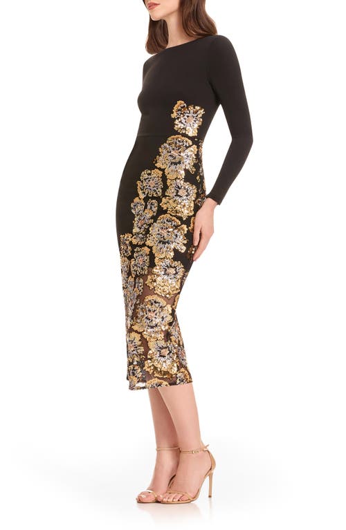 Dress The Population Mara Sequin Long Sleeve Midi Dress In Black