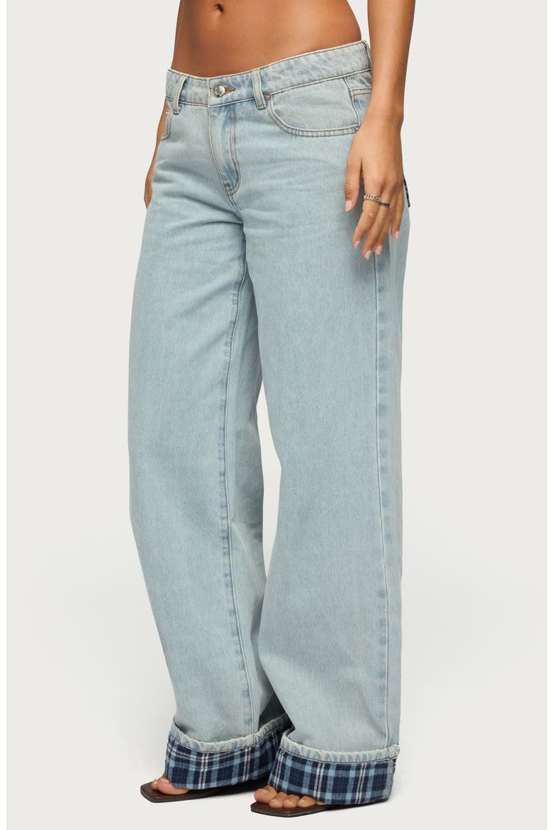 Plaid Low Rise Cuff Wide Leg Jeans, Alternate, color, LIGHT BLUE WASHED