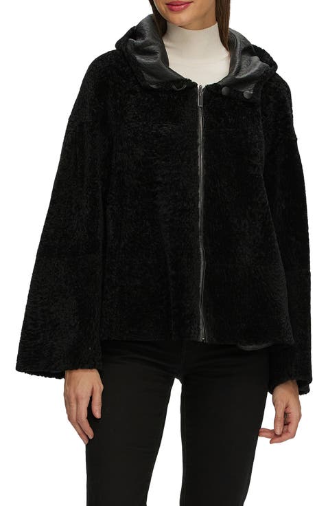 Genuine Shearling Zip Hooded Jacket, Rev