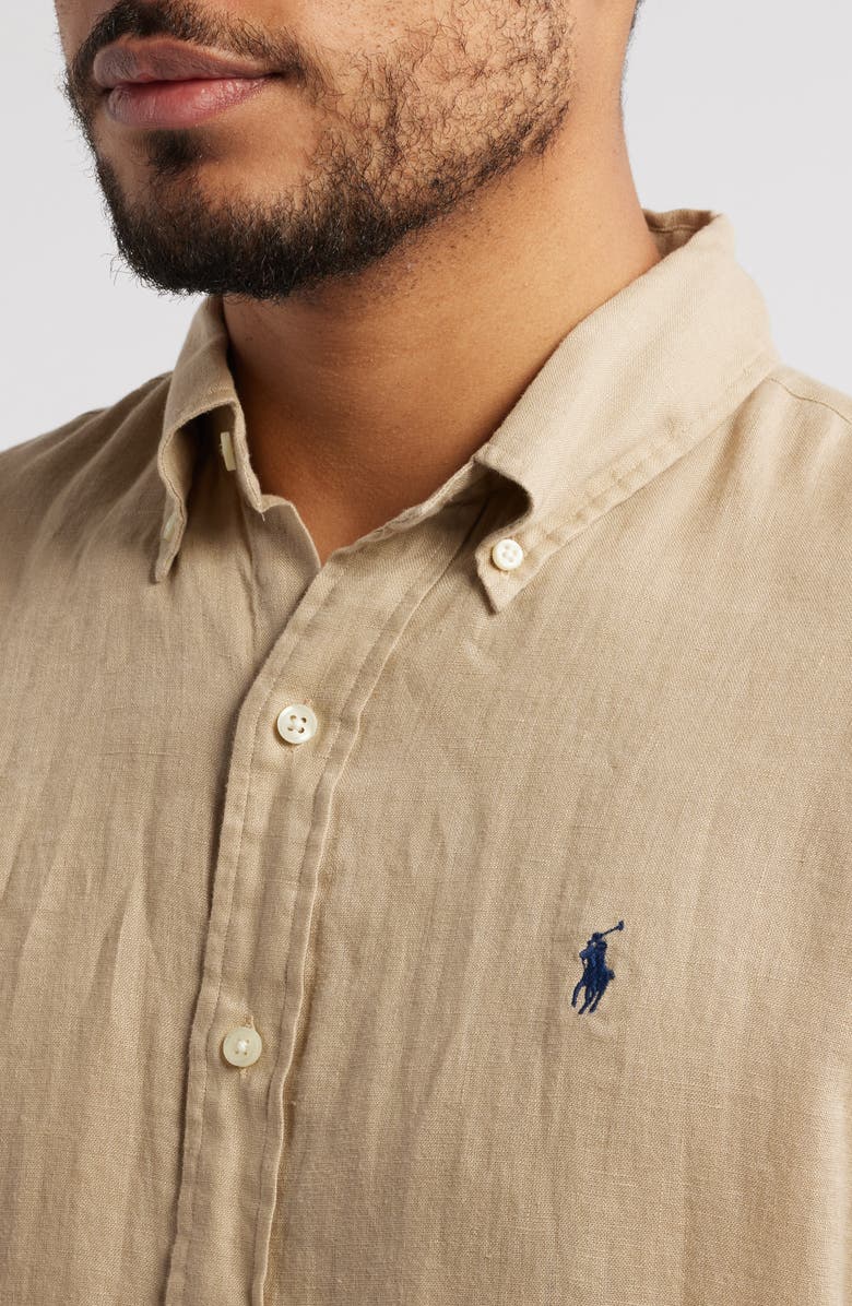 Polo Ralph Lauren Solid White Linen Button-Down Shirt, Alternate, color, Beige