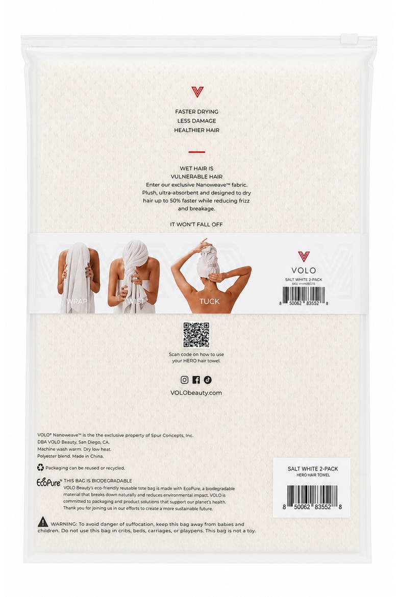 2-Pack Hero Hair Towel Set $96 Value, Alternate, color, SALT WHITE