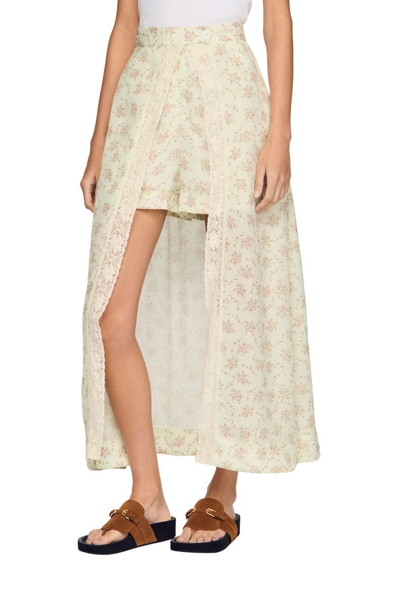 Floral print maxi skort, Alternate, color, Pink / green