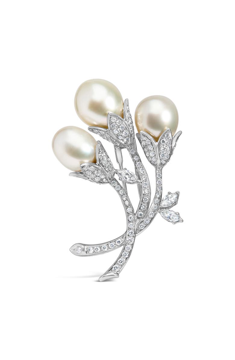 Haus of Brilliance 18K White Gold 2 1/5 Cttw Diamond and South Sea Pearl Floral Brooch Pin, Main, color, White