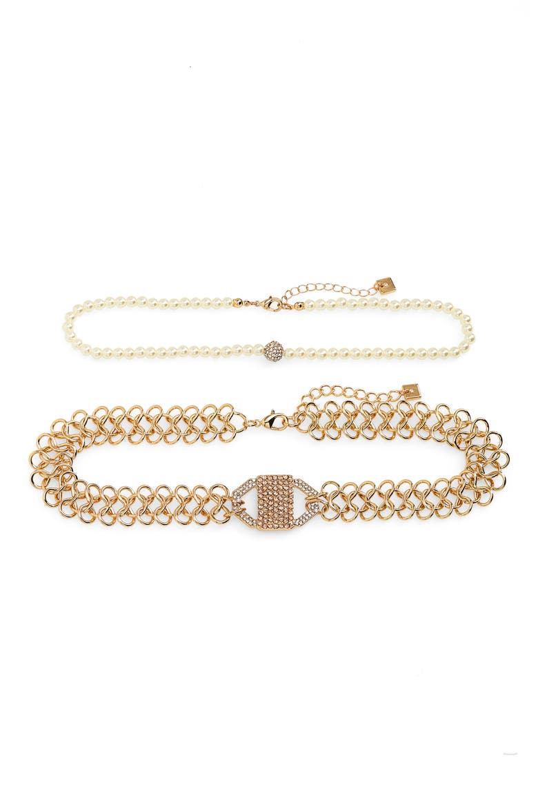 Set of 2 Imitation Pearl Collar & Choker Necklaces, Alternate, color, BLUSH- WHITE- GOLD