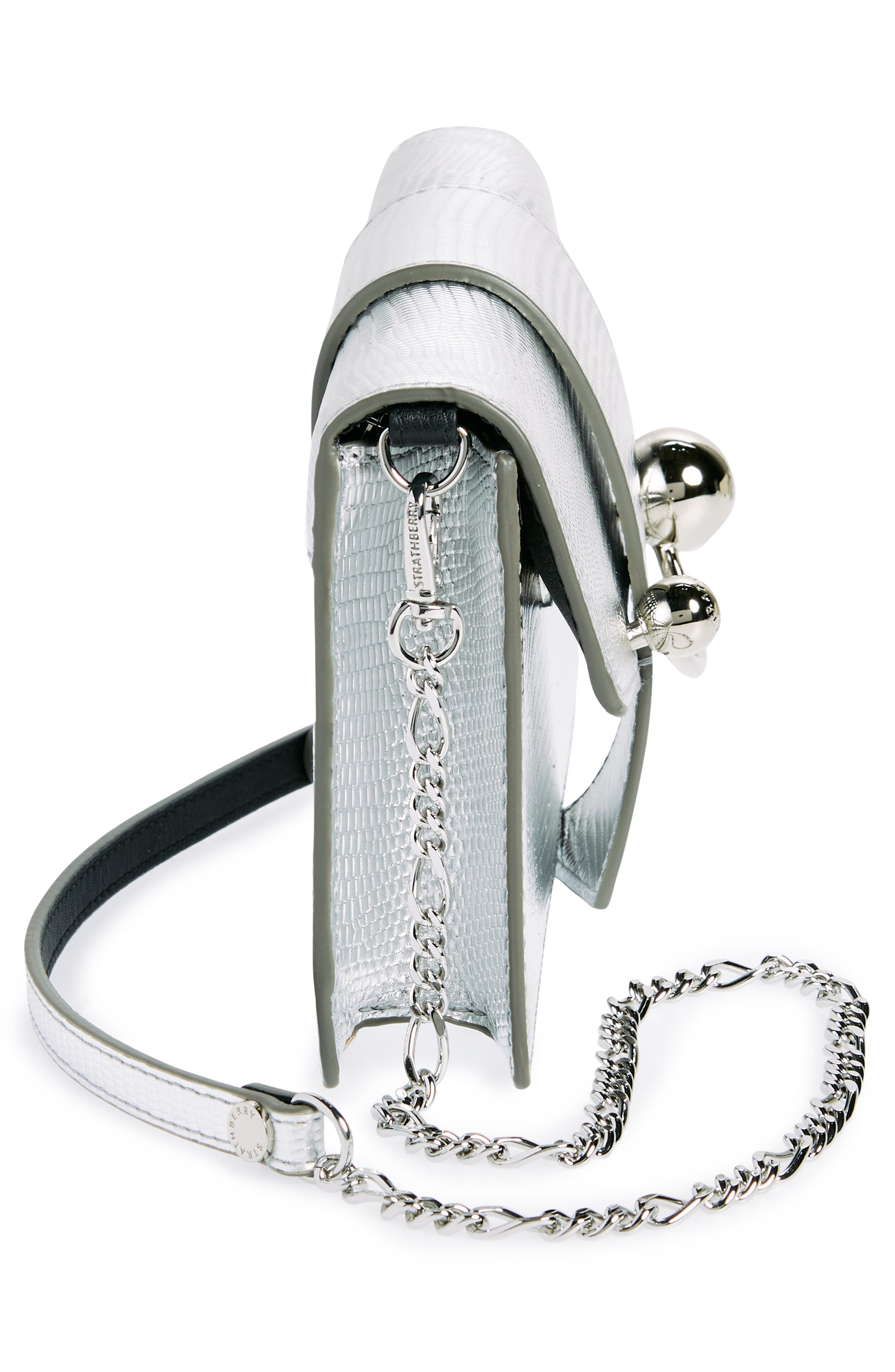 Strathberry Crescent on a Chain Lizard Embossed Leather Shoulder Bag, Alternate, color, 